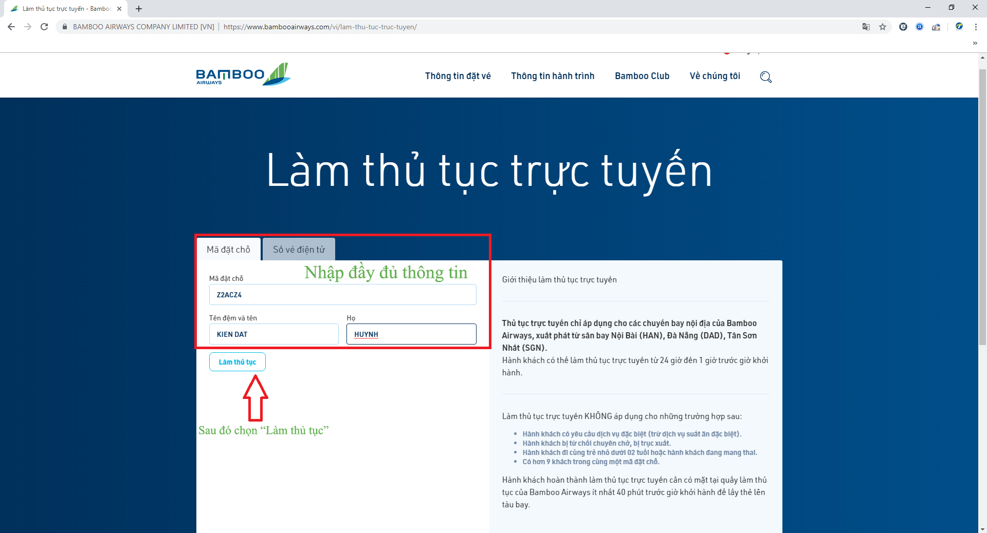 HƯỚNG DẪN CHECK IN ONLINE BAMBOO AIRWAYS